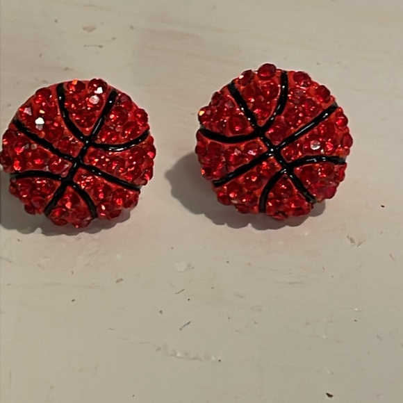 0.5” round red druzy filled basketball stud earrings - Picture 9 of 16